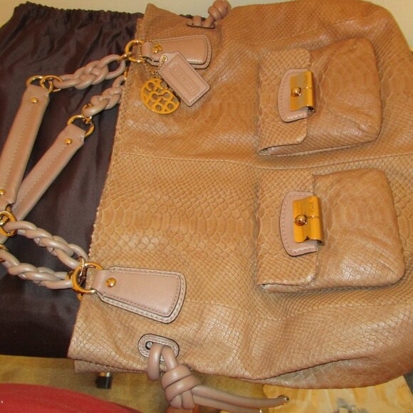 Coach Kristin Tan Python-Embossed Pocket Tote - Picture 10 of 15